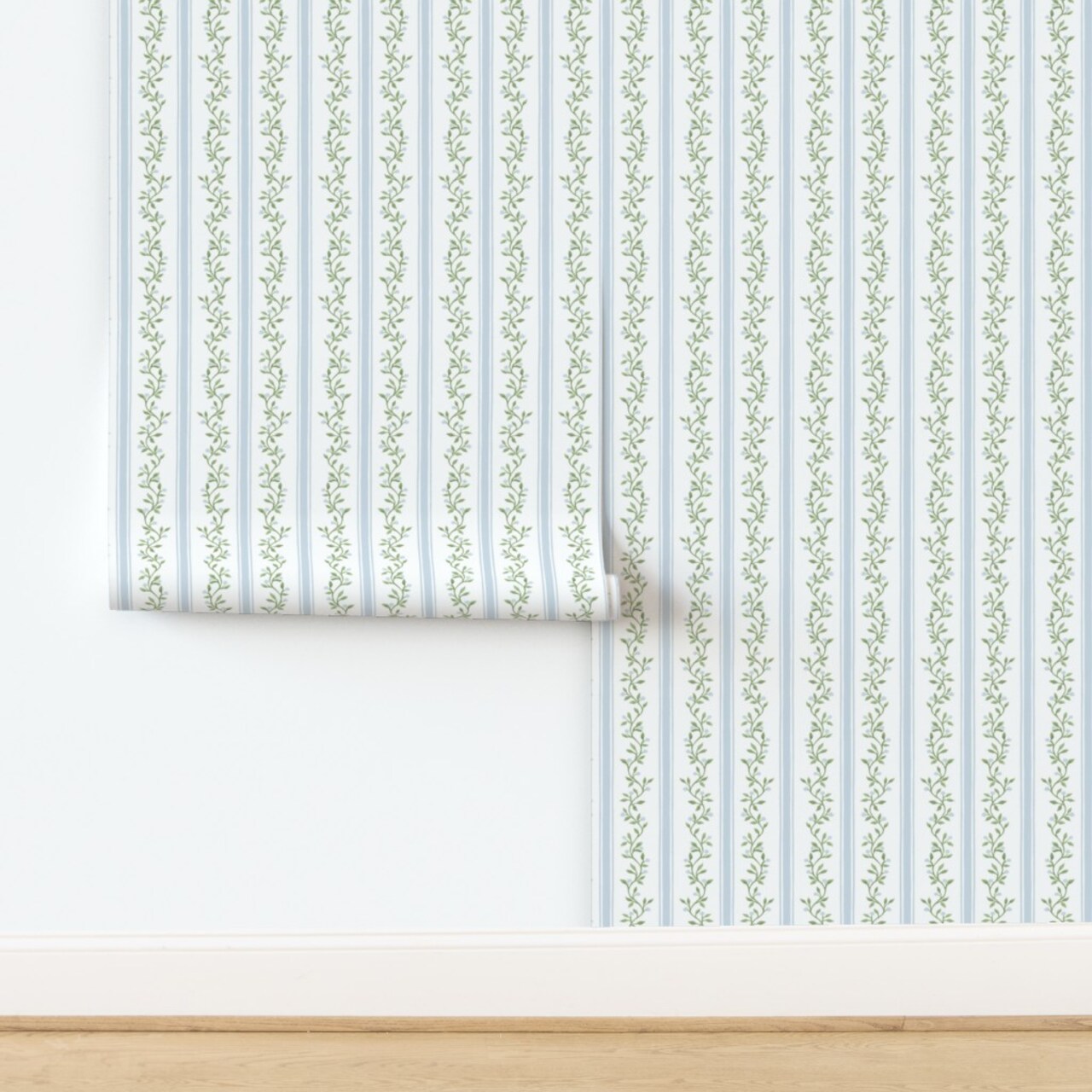 Sage Green Stripe Regency Cottagecore Neutral Traditional Soft Blue Pastel Greens Grandmillenial Custom Pre-pasted Wallpaper by Spoonflower Pre-Pasted Wallpaper 2FT Wide